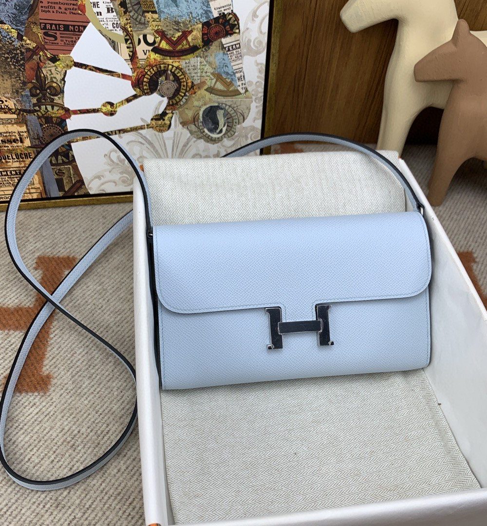 1:1 Replica Hermes Constance Long Togo Wallet Light Blue, Silver Toned Hardware Bag For Women, Women's Handbags, Shoulder Bags 8.1in/21cm