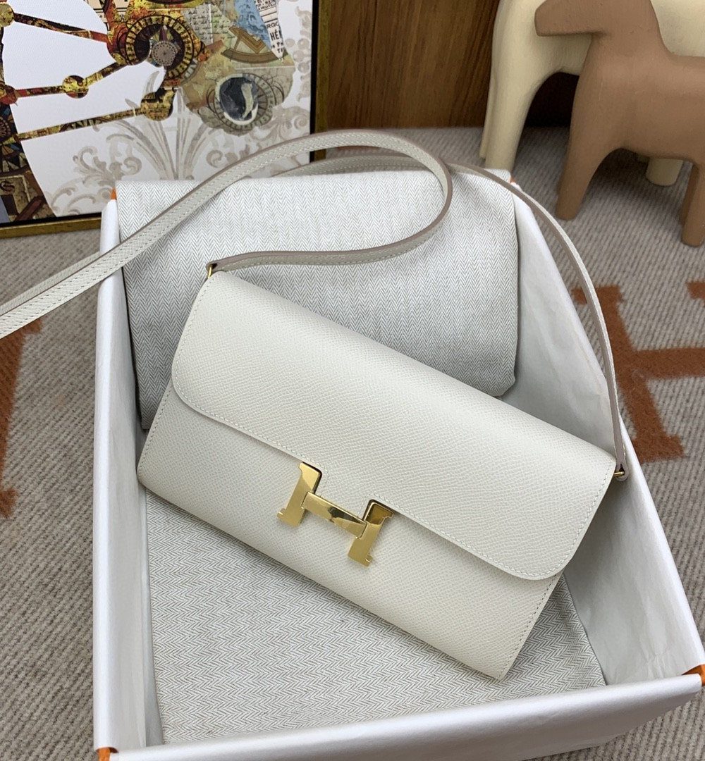 1:1 Replica Hermes Constance Long Togo Wallet White, Gold Toned Hardware Bag For Women, Women's Handbags, Shoulder Bags 8.1in/21cm