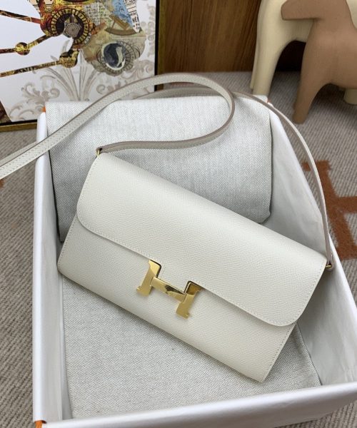 1:1 Replica Hermes Constance Long Togo Wallet White, Gold Toned Hardware Bag For Women, Women's Handbags, Shoulder Bags 8.1in/21cm