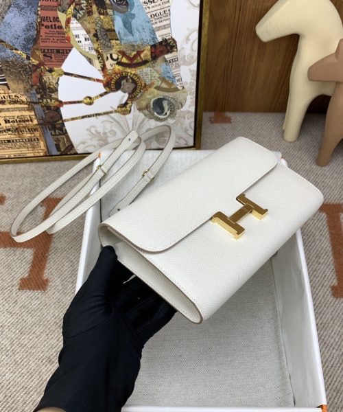 1:1 Replica Hermes Constance Long Togo Wallet White, Gold Toned Hardware Bag For Women, Women's Handbags, Shoulder Bags 8.1in/21cm