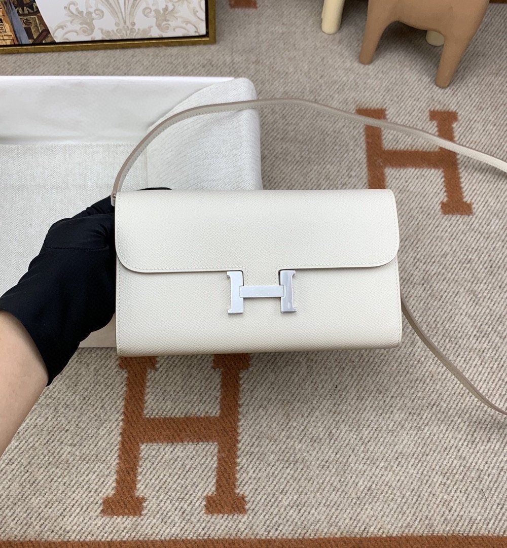 1:1 Replica Hermes Constance Long Togo Wallet White, Silver Toned Hardware Bag For Women, Women's Handbags, Shoulder Bags 8.1in/21cm