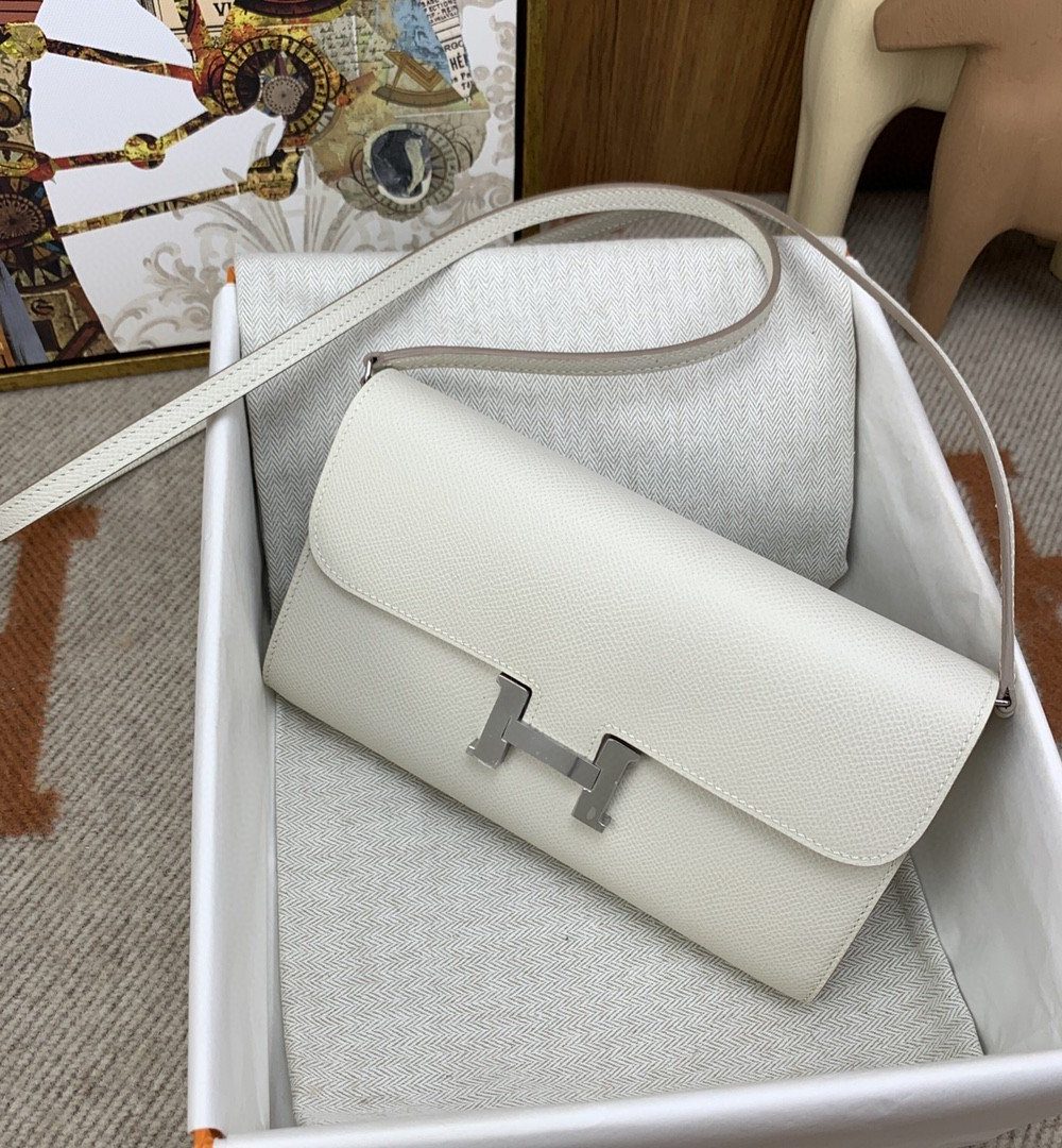 1:1 Replica Hermes Constance Long Togo Wallet White, Silver Toned Hardware Bag For Women, Women's Handbags, Shoulder Bags 8.1in/21cm