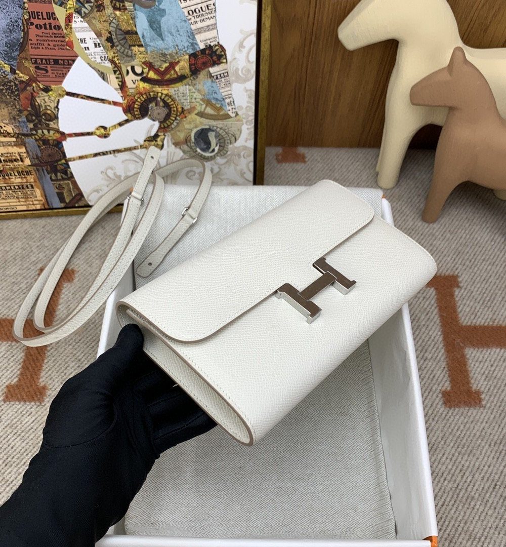 1:1 Replica Hermes Constance Long Togo Wallet White, Silver Toned Hardware Bag For Women, Women's Handbags, Shoulder Bags 8.1in/21cm