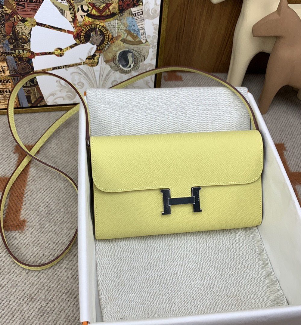 1:1 Replica Hermes Constance Long Togo Wallet Yellow, Silver Toned Hardware Bag For Women, Women's Handbags, Shoulder Bags 8.1in/21cm