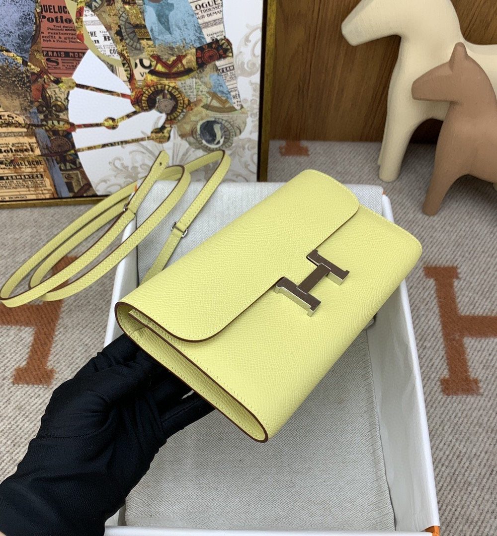 1:1 Replica Hermes Constance Long Togo Wallet Yellow, Silver Toned Hardware Bag For Women, Women's Handbags, Shoulder Bags 8.1in/21cm