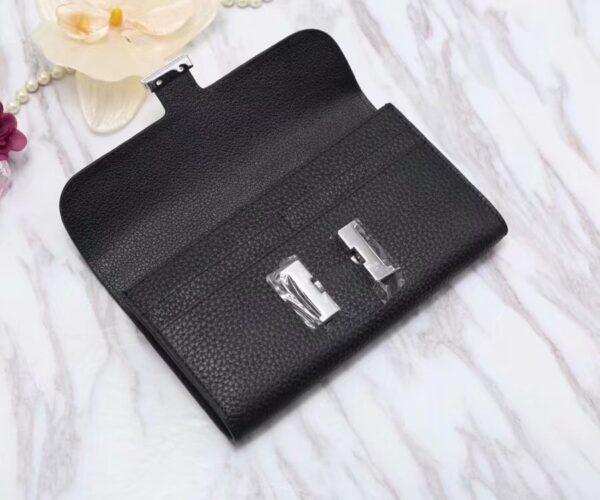 Hermes Constance Togo Long Wallet 20cm/7.9in Silver Toned Hardware For Women Black
