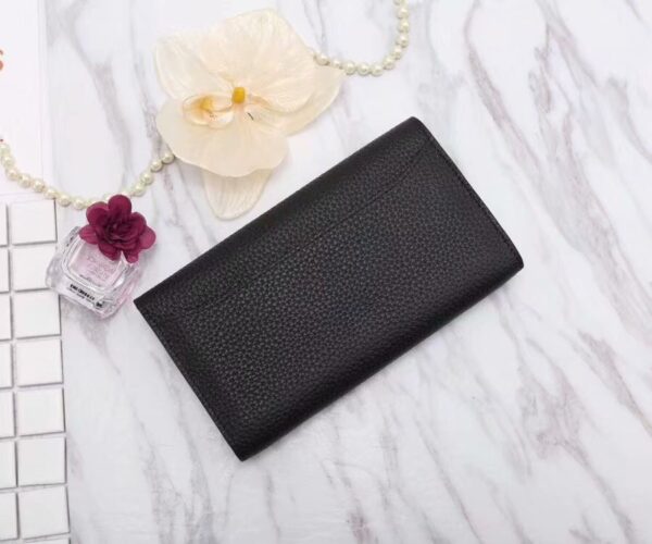Hermes Constance Togo Long Wallet 20cm/7.9in Silver Toned Hardware For Women Black