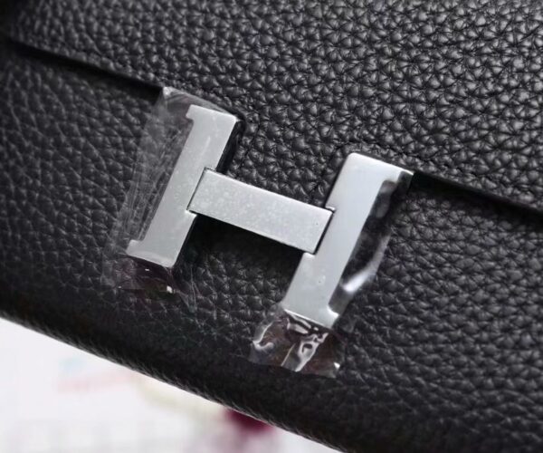 Hermes Constance Togo Long Wallet 20cm/7.9in Silver Toned Hardware For Women Black