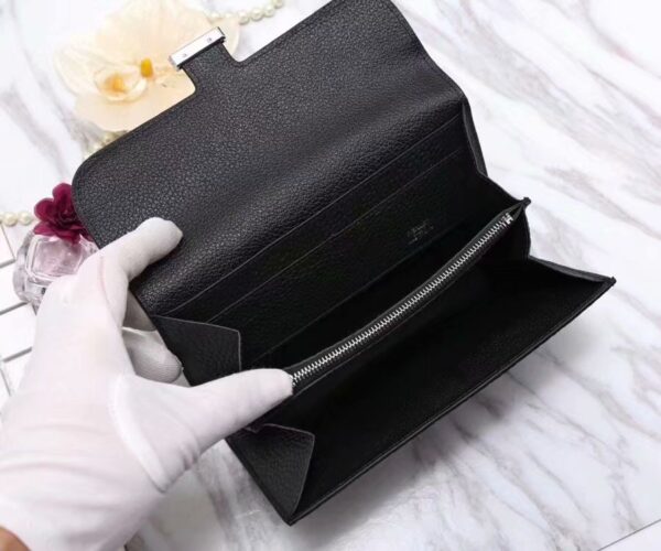 Hermes Constance Togo Long Wallet 20cm/7.9in Silver Toned Hardware For Women Black