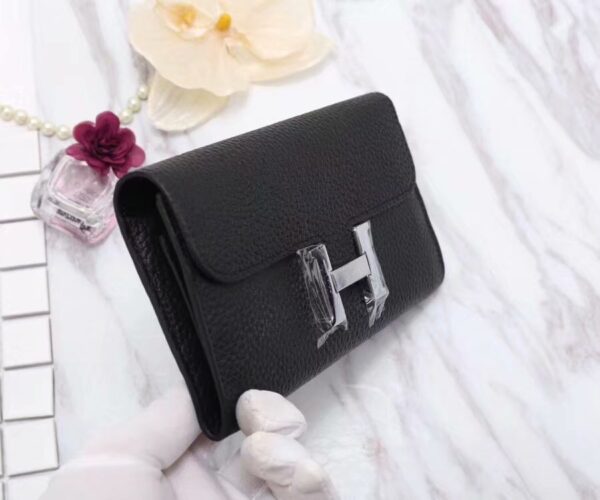 Hermes Constance Togo Long Wallet 20cm/7.9in Silver Toned Hardware For Women Black