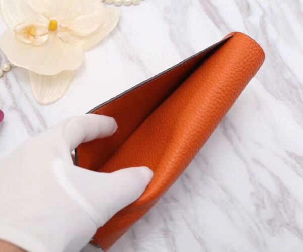 Hermes Constance Togo Long Wallet 20cm/7.9in Silver Toned Hardware For Women Orange