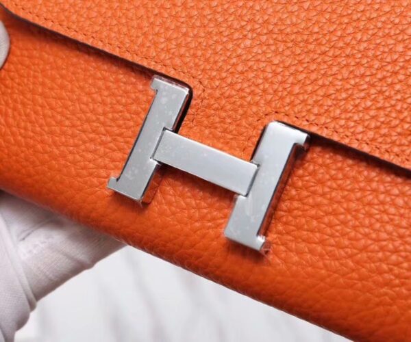 Hermes Constance Togo Long Wallet 20cm/7.9in Silver Toned Hardware For Women Orange