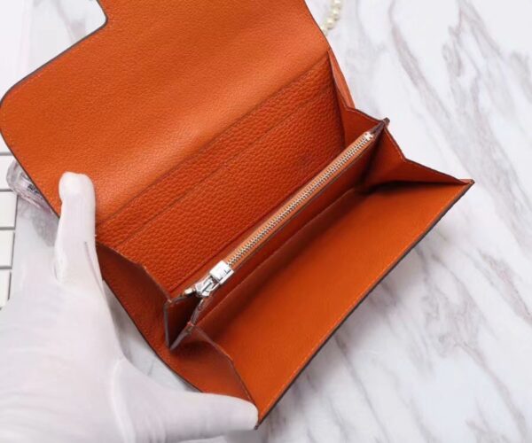Hermes Constance Togo Long Wallet 20cm/7.9in Silver Toned Hardware For Women Orange