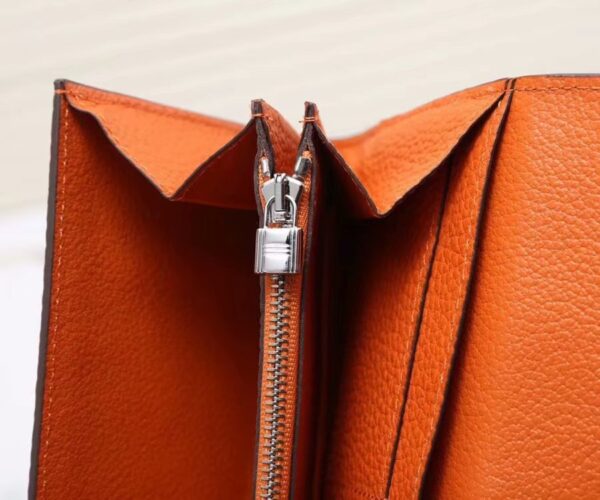 Hermes Constance Togo Long Wallet 20cm/7.9in Silver Toned Hardware For Women Orange