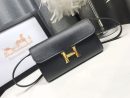 1:1 Replica Hermes Constance Togo Long Wallet  21cm/8.3in Gold Toned Hardware For Women Black