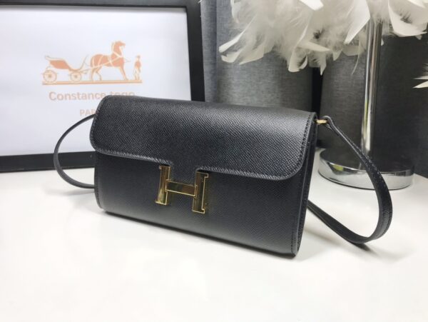 Hermes Constance Togo Long Wallet  21cm/8.3in Gold Toned Hardware For Women Black
