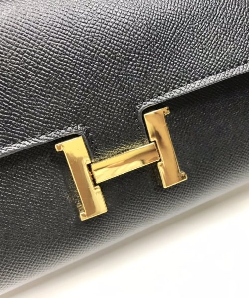 1:1 Replica Hermes Constance Togo Long Wallet  21cm/8.3in Gold Toned Hardware For Women Black