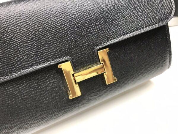 Hermes Constance Togo Long Wallet  21cm/8.3in Gold Toned Hardware For Women Black