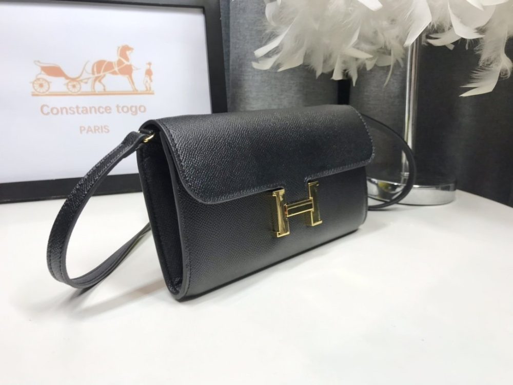 1:1 Replica Hermes Constance Togo Long Wallet  21cm/8.3in Gold Toned Hardware For Women Black - Image 2
