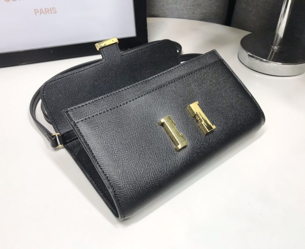 1:1 Replica Hermes Constance Togo Long Wallet 21cm/8.3in Gold Toned Hardware For Women Black
