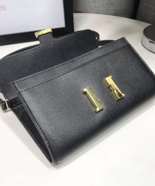 1:1 Replica Hermes Constance Togo Long Wallet  21cm/8.3in Gold Toned Hardware For Women Black