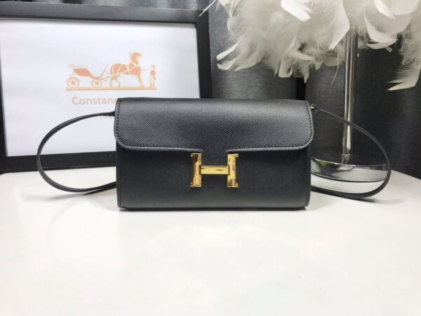 Hermes Constance Togo Long Wallet  21cm/8.3in Gold Toned Hardware For Women Black