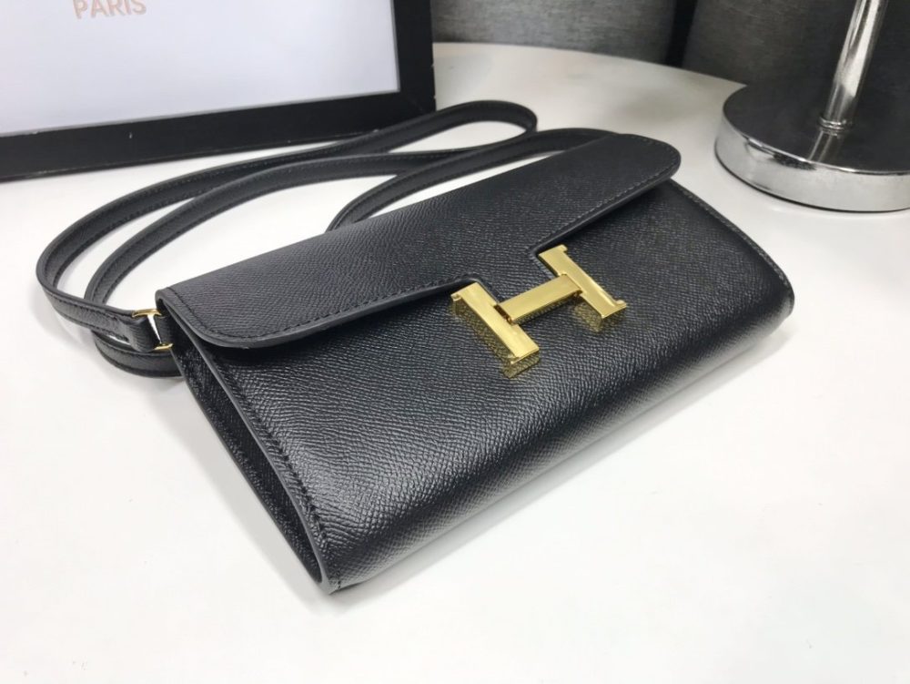 1:1 Replica Hermes Constance Togo Long Wallet  21cm/8.3in Gold Toned Hardware For Women Black - Image 8