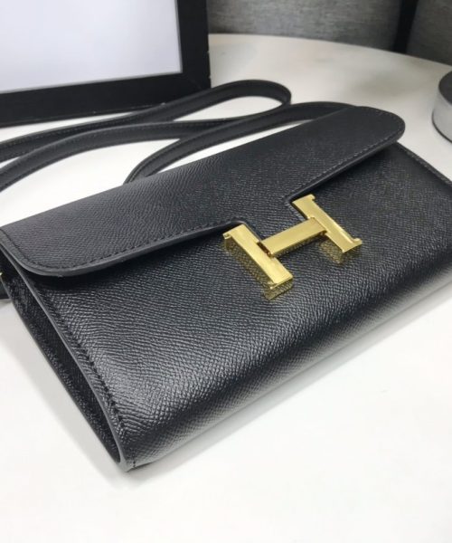 1:1 Replica Hermes Constance Togo Long Wallet  21cm/8.3in Gold Toned Hardware For Women Black
