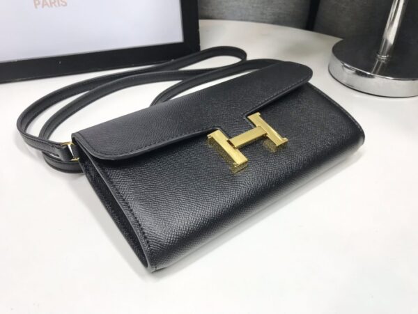 Hermes Constance Togo Long Wallet  21cm/8.3in Gold Toned Hardware For Women Black