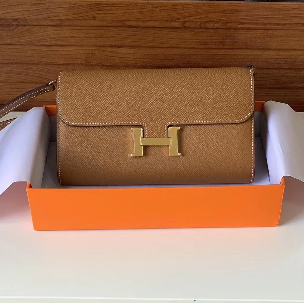 1:1 Replica Hermes Constance Togo Long Wallet 21cm/8.3in Gold Toned Hardware For Women Brown