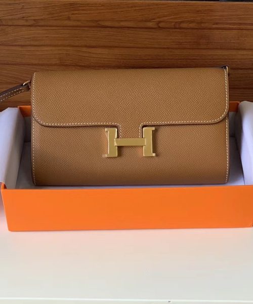 1:1 Replica Hermes Constance Togo Long Wallet  21cm/8.3in Gold Toned Hardware For Women Brown