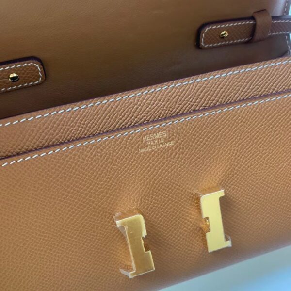 Hermes Constance Togo Long Wallet  21cm/8.3in Gold Toned Hardware For Women Brown