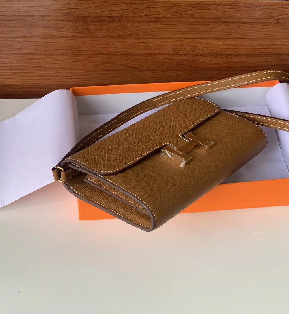 1:1 Replica Hermes Constance Togo Long Wallet 21cm/8.3in Gold Toned Hardware For Women Brown