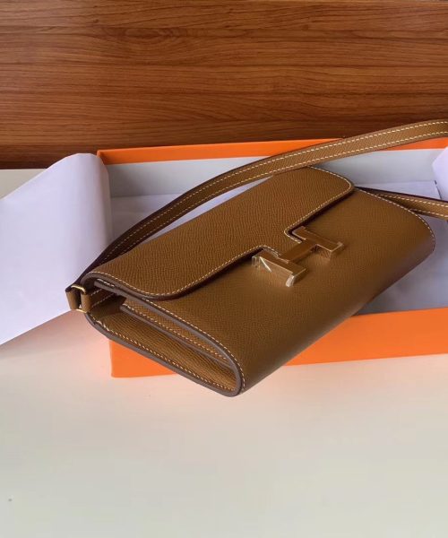 1:1 Replica Hermes Constance Togo Long Wallet  21cm/8.3in Gold Toned Hardware For Women Brown