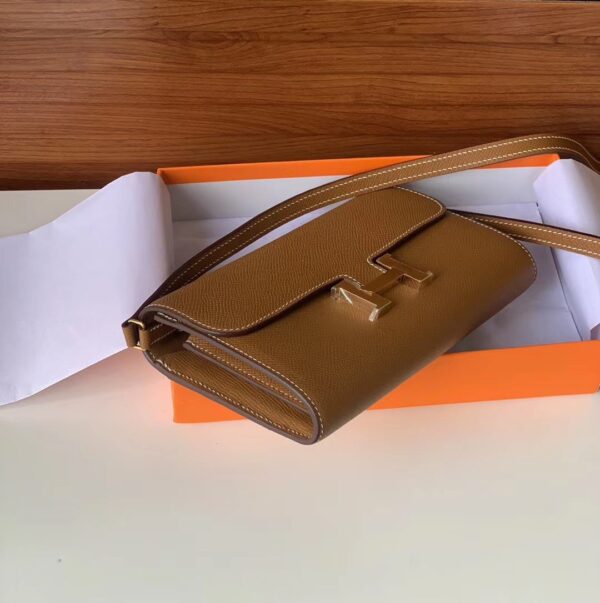 Hermes Constance Togo Long Wallet  21cm/8.3in Gold Toned Hardware For Women Brown