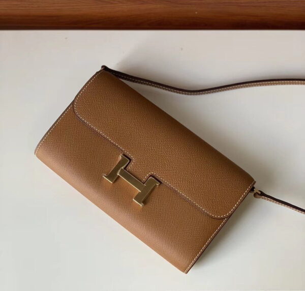 Hermes Constance Togo Long Wallet  21cm/8.3in Gold Toned Hardware For Women Brown