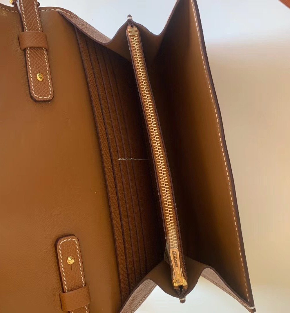 1:1 Replica Hermes Constance Togo Long Wallet 21cm/8.3in Gold Toned Hardware For Women Brown