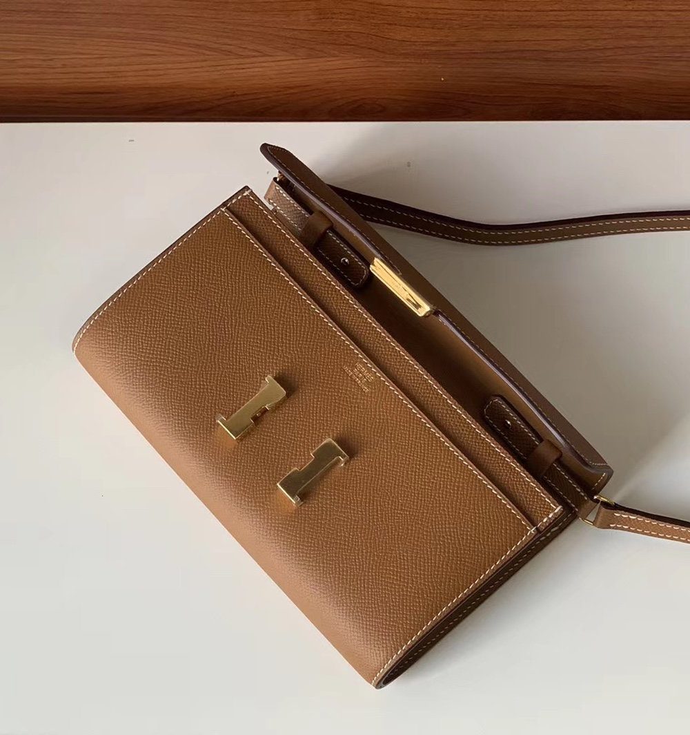 1:1 Replica Hermes Constance Togo Long Wallet 21cm/8.3in Gold Toned Hardware For Women Brown