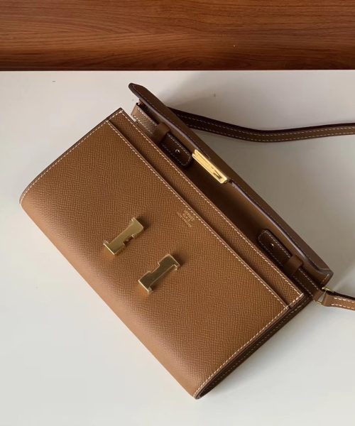 1:1 Replica Hermes Constance Togo Long Wallet  21cm/8.3in Gold Toned Hardware For Women Brown