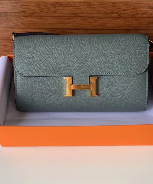 1:1 Replica Hermes Constance Togo Long Wallet 21cm/8.3in Gold Toned Hardware For Women Grey