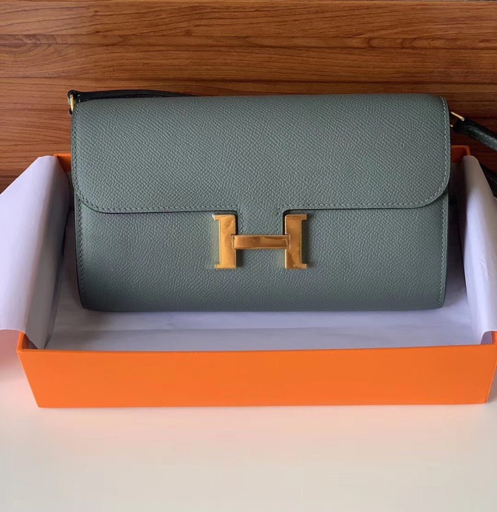 1:1 Replica Hermes Constance Togo Long Wallet 21cm/8.3in Gold Toned Hardware For Women Grey - Image 4