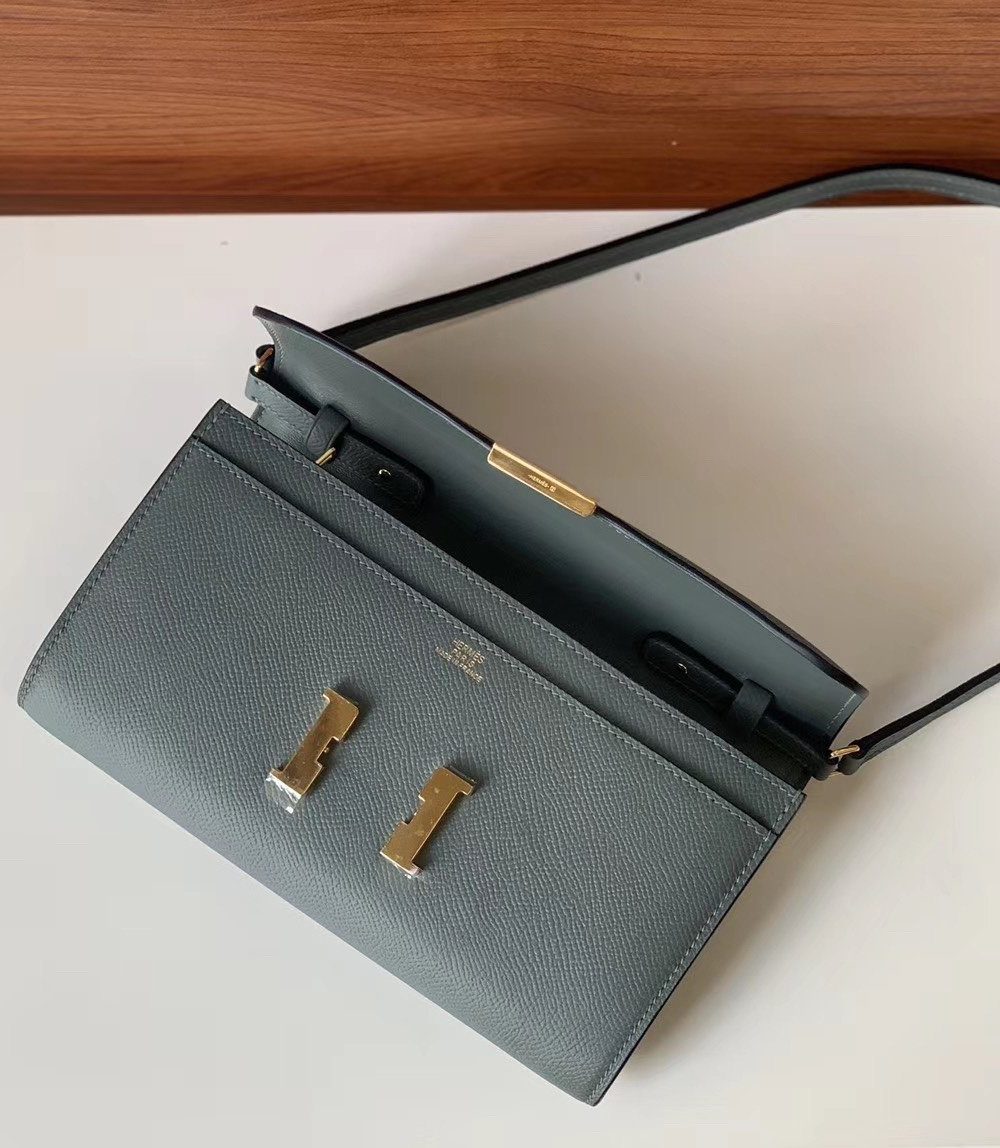 1:1 Replica Hermes Constance Togo Long Wallet 21cm/8.3in Gold Toned Hardware For Women Grey