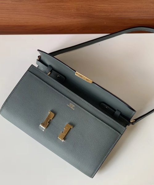 1:1 Replica Hermes Constance Togo Long Wallet 21cm/8.3in Gold Toned Hardware For Women Grey
