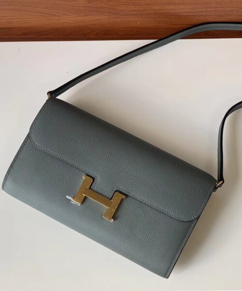 Hermes Constance Togo Long Wallet 21cm/8.3in Gold Toned Hardware For Women Grey