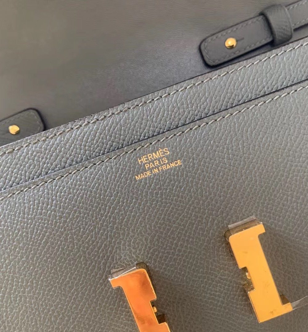 1:1 Replica Hermes Constance Togo Long Wallet 21cm/8.3in Gold Toned Hardware For Women Grey