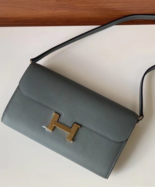 1:1 Replica Hermes Constance Togo Long Wallet 21cm/8.3in Gold Toned Hardware For Women Grey