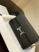 1:1 Replica Hermes Constance Togo Long Wallet  21cm/8.3in Silver Toned Hardware For Women Black