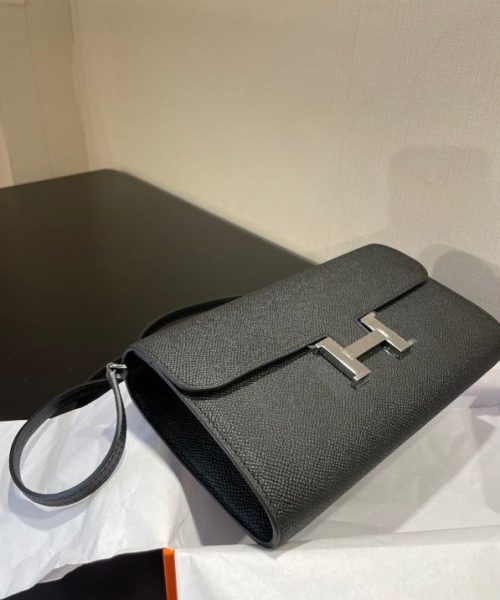 1:1 Replica Hermes Constance Togo Long Wallet  21cm/8.3in Silver Toned Hardware For Women Black