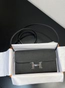1:1 Replica Hermes Constance Togo Long Wallet  21cm/8.3in Silver Toned Hardware For Women Black