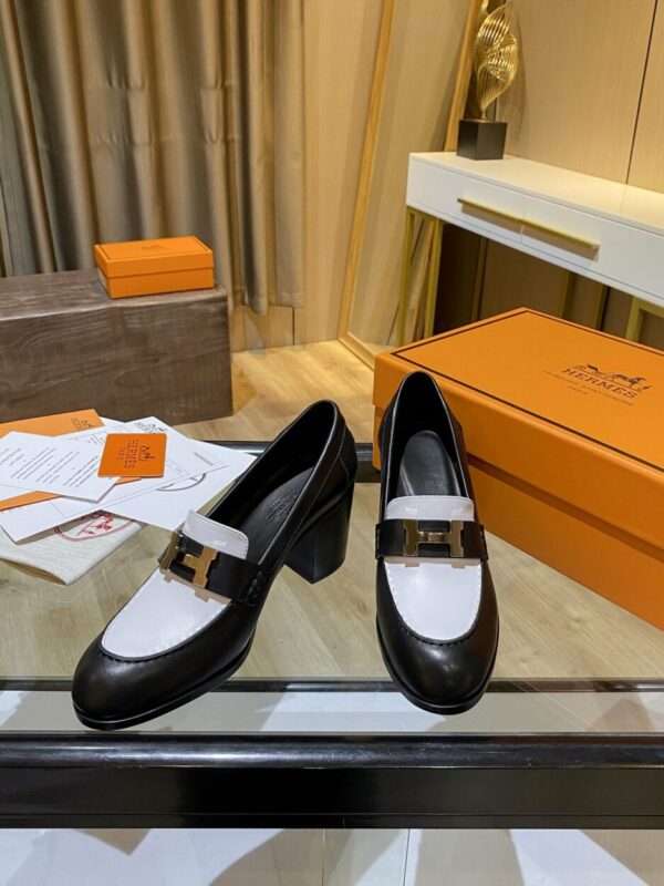 Hermes Dauphine 70 Loafer Black/White For Women, Women's Shoes H212092Z